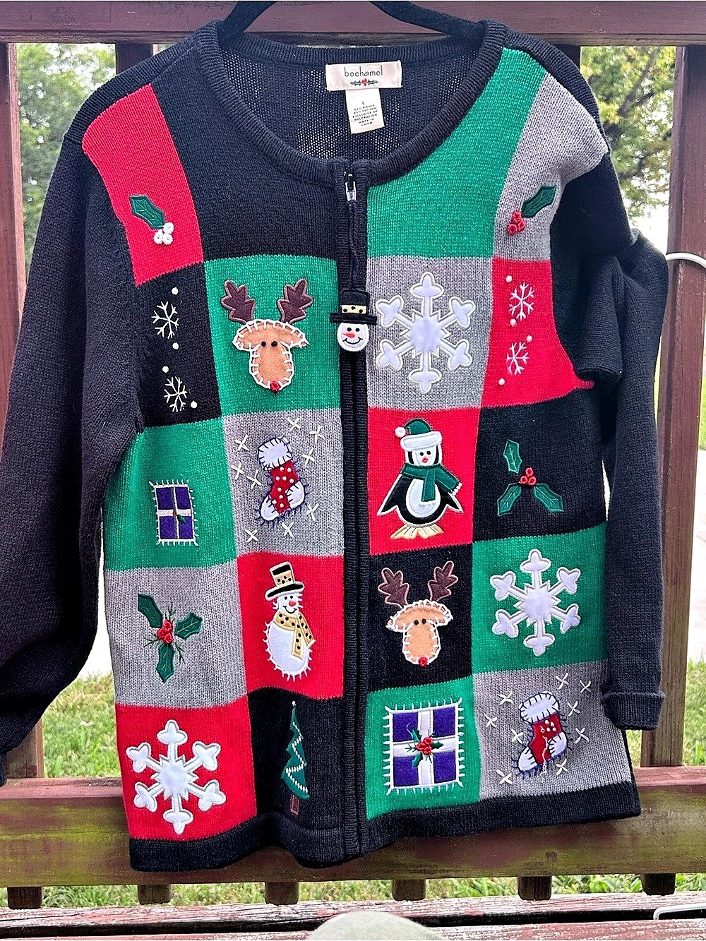 bechamel Holiday Color Block Cardigan Large